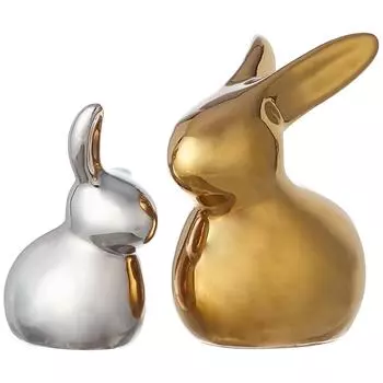 Домашний декор, керамические милые фигурки кроликов из золота и серебра (Набор из 2 шт., золотой и серебряный)
