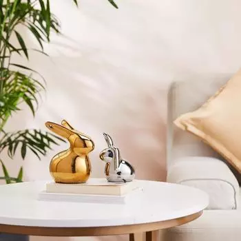 Домашний декор, керамические милые фигурки кроликов из золота и серебра (Набор из 2 шт., золотой и серебряный)