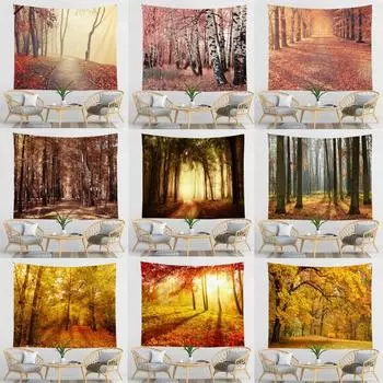 Домашний декор Кленовый лист Гобелен Лес Настенный декор Закат Дерево 100x75cm