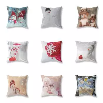Домашний декор милый снеговик рождественская тема принт узор полиэстер подушка чехол для гостиной диван декор наволочка 40X40CM