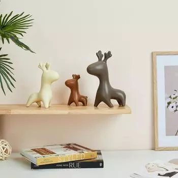 Домашний декор Семья лосей Матовая отделка Керамические фигурки - (Набор из 3 шт., матовый коричневый)