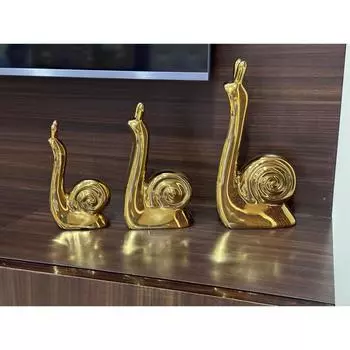 Домашний декор Семья улиток Фигурки с керамической отделкой - (Набор из 3 предметов, Золотой)