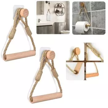 Домашний держатель для туалетной бумаги, креативный деревянный держатель для рулона, домашний держатель для туалетной бумаги, туалет, ванная комната, ретро настенное крепление, веревка цвета хаки 1pcs