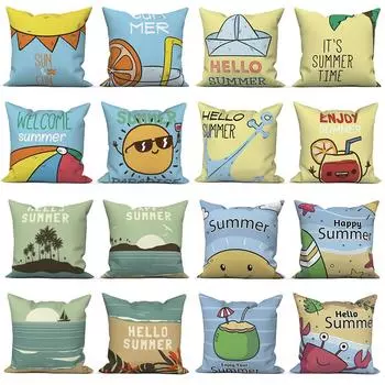 Домашний диван Офис Подушка Наволочка Оптовая продажа Мультфильм Летний пейзаж Алфавит Декоративный 40x40cm