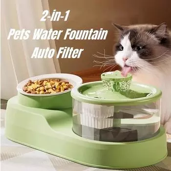 Домашний фонтанчик для воды с автоматическим фильтром USB, электрическая бесшумная поилка для кошек, кормушка для домашних животных 2-в-1, рециркуляционная фильтрующая поилка для воды для кошек зелёный