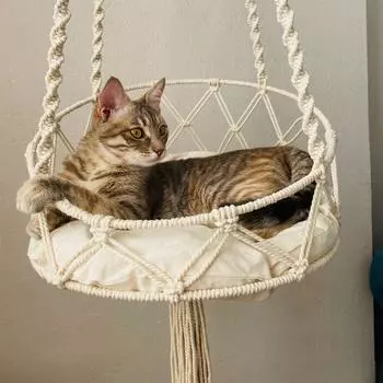 Домашний гамак для кошек, качели, кровать, бохо, гобелен ручной работы, хлопок, макраме, для дома, на открытом воздухе, настенное крепление без подушки