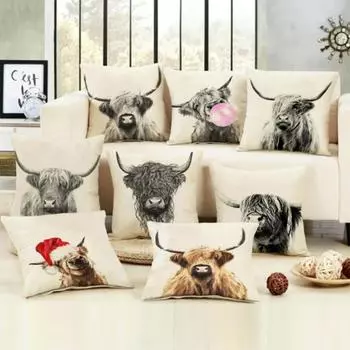 Домашний художественный хайлендский коровий крупный рогатый скот, льняная наволочка, чехол для подушки, диван-кровать, декор автомобиля