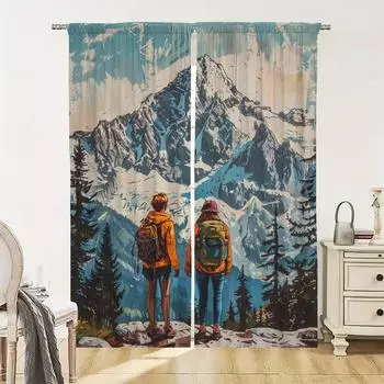 Домашний интерьер Кухня Шторы для гостиной 2 шт. Плотные шторы Дверная занавеска Backpacker Раздел Спальня Украшение W50xH70cmx2pcs-CL