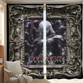 Домашний интерьер Кухня Шторы для гостиной 2 шт. Плотные шторы Дверная штора Berserk Раздел Спальня Украшение W50xH70cmx2pcs-CL