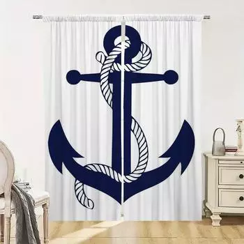 Домашний интерьер Кухня Шторы для гостиной 2 шт. Затемняющие шторы Дверная штора Якорь Раздел Спальня Украшения Тень W50xH70cmx2pcs-CL