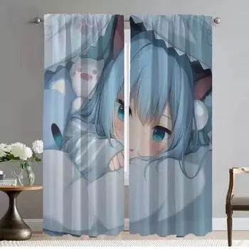 Домашний интерьер Шторы 2 шт Nekoha Shizuku Window Curtain для комнаты 2 панели Tulle для спальни Shades Halloween Decoration W50xH70cmx2pcs-CL