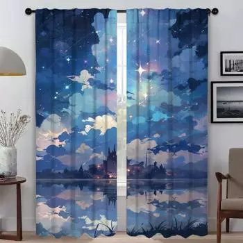 Домашний интерьер Шторы для гостиной Шторы Sky and Ocean Shades Противомоскитные шторы 2 шт. Тюль для перегородки в спальню W50xH70cmx2pcs-CL