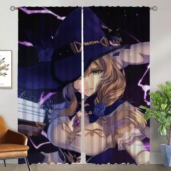 Домашний интерьер Шторы для гостиной Шторы Genshin Impact Halloween Decoration Partition Tulle для спальни Шторы 2 шт. W50xH70cmx2pcs-CL