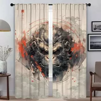 Домашний интерьер Шторы для камеры Японские животные Современные шторы для гостиной 2 шт. Разделение затемняющие шторы Шторы для детей W50xH70cmx2pcs-CL