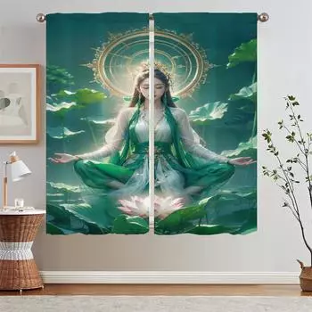 Домашний интерьер Шторы для спальни Декор Лотос Фея Ванная комната Подхваты для штор Гостиная Шторы Жалюзи Кудри Затемнение W50xH70cmx2pcs-CL