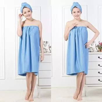 Домашний комплект 2 шт., женская водопоглощающая быстросохнущая шапочка для волос, банное полотенце, спа-обертка, душевая принадлежность синий