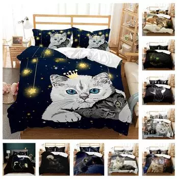 Домашний комплект постельного белья для домашних животных, 3D-печать, комплект постельного белья с животным принтом, AU/EU/DE, полноразмерный пододеяльник с рисунком милого кота и наволочка, 2/3 шт. Baby 100x135cm