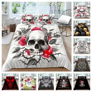 Домашний комплект постельного белья, креативный комплект пододеяльников, розовый фон, роскошное постельное белье, 2/3 шт., картина с черепом, новая мода UK Single 135x200cm