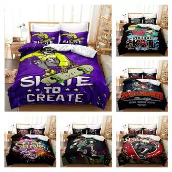 Домашний комплект постельного белья Queen King, полноразмерная двуспальная кровать, пододеяльник с принтом скейтборда для детей и взрослых, пододеяльник и наволочка, постельные принадлежности UK Single 135x200cm