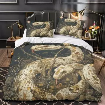 Домашний комплект постельного белья с 3D-принтом и цветочным змеиным узором для мальчиков и девочек, одинарный королевский пододеяльник, наволочка, кровать, модный домашний текстиль для детей и взрослых DE 135x200cm