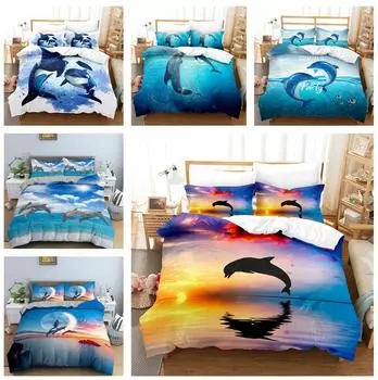 Домашний комплект постельного белья с рисунком океанских животных, пододеяльник и наволочка с принтом дельфина, комплект постельного белья, полный размер, украшение для дома в Австралии, ЕС и США Baby 100x135cm