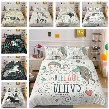 Домашний комплект постельного белья с мультяшными животными, тема единорога, постельное белье, наволочка, пододеяльник, AU240 * 270, очень большое украшение для дома Baby 100x135cm