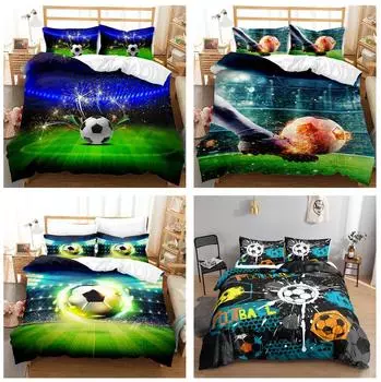 Домашний комплект постельного белья с футбольным принтом, спортивная футбольная тема, пододеяльник, наволочка, простыня/двуспальная кровать, 2/3 предмета, украшение для спальни Baby 100x135cm