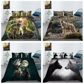 Домашний комплект постельного белья с рисунком волка, пододеяльник, наволочка, простыня/двухслойный, полный размер 2/3, комплект постельного белья, украшение для дома Baby 100x135cm