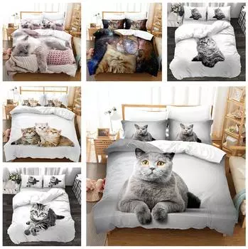 Домашний комплект постельного белья с принтом кота для спальни, пододеяльник, наволочка, AU/EU/US, полноразмерная односпальная/двуспальная кровать Baby 100x135cm