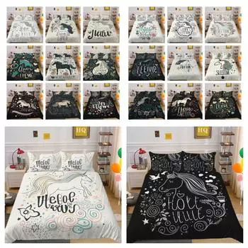 Домашний комплект постельного белья с 3D-мультяшным принтом единорога, милый комплект одеяла, детский комплект постельного белья одного размера UK Single 135x200cm