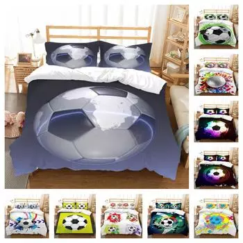 Домашний комплект постельного белья с футбольным принтом, комплект пододеяльников, мягкий дышащий комплект постельного белья для молодых людей, удобный мягкий полиэстер UK Single 135x200cm