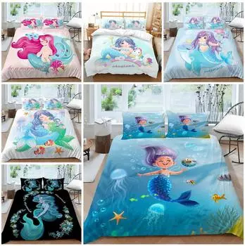 Домашний комплект постельного белья с рисунком русалки, пододеяльник, наволочка, комплект постельного белья, полноразмерная односпальная/двуспальная кровать в Австралии, ЕС/США Baby 100x135cm