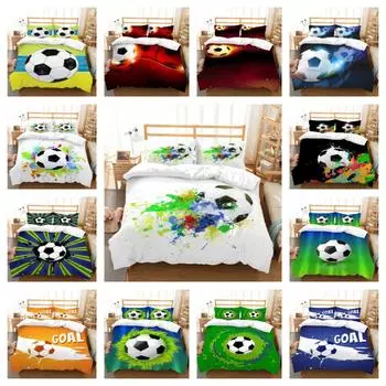 Домашний комплект постельного белья с 3D футбольным принтом, пододеяльник, моющееся постельное белье, костюм, наволочка, комплект односпальной двуспальной кровати размера «king-size» UK Single 135x200cm