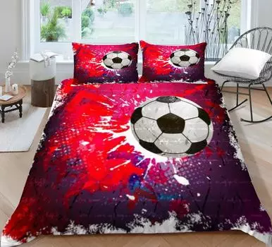 Домашний комплект постельного белья с 3D пейзажем и футболом, комплект пододеяльников, мягкий, высококачественный, для спальни, удобный, мягкий из микрофибры Single 135x200cm