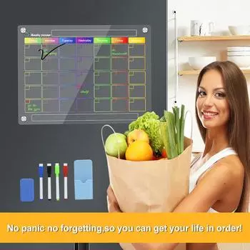 Домашний магнитный календарь на холодильник ежемесячный и еженедельный планировщик сухостираемая доска многоразового использования с 4 маркерами магнитный держатель для ручек декор прозрачный