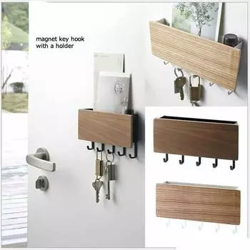 Домашний маленький свежий ключ, настенный, бесшовный гвоздь, крючок для хранения из цельного дерева, деревянная вешалка для мусора, пальто чёрный