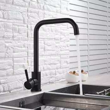 Домашний матовый черный кухонный кран с одной ручкой, вращение на 360 градусов, кухонный кран, смеситель для горячей и холодной воды