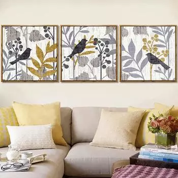 Домашний настенный триптих, фотографии, сельский пейзаж, птица, листья, мультяшная картина на холсте, спальня, студия, декор для исследования, современное искусство 20x20cm No Frame