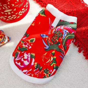 Домашний пес собака кошка осень и зима новый год одежда для собак товары плюшевый мишка корги золотистый ретривер северо-восток цветок куртка S (bust 35cm3-2.5kg pet)