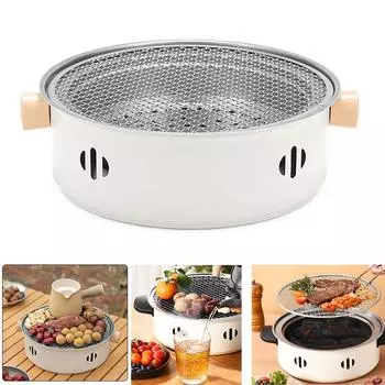 Домашний портативный угольный гриль-барбекю с грилем, круглая антипригарная плита для барбекю, многофункциональная для кемпинга на открытом воздухе