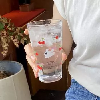 Домашний Прохладный Летний Вишнево-Черничный Щенок Стекло Мультяшный Стакан для Сока Шуго Стакан для Холодных Напитков Большая Кофейная Кружка Dishwasher 450ml