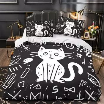 Домашний текстиль 3D комплект постельного белья аниме кошка абстрактный цветной принт узор пододеяльник королевский размер 2/3 шт. простыня с наволочкой DE 135x200cm