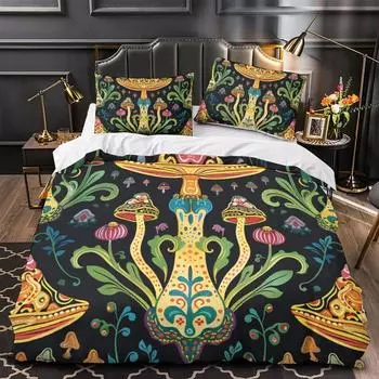 Домашний текстиль 3D комплект постельного белья ботанический гриб абстрактный цветной принт узор пододеяльник королевский размер простыня из 2/3 предметов с наволочкой DE 135x200cm