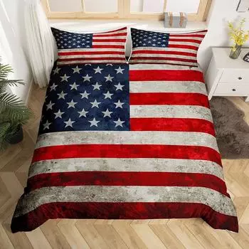 Домашний текстиль Американский флаг Три предмета Винтажное цифровое печатное стеганое одеяло Наволочка Постельное белье EU single 135*200