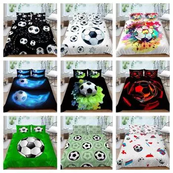 Домашний текстиль Детские постельные принадлежности Комплект 3D Футбол Печать Постельное белье Спальня Декор Микрофибра Мягкое одеяло Чехол Дышащий Single 135x200cm