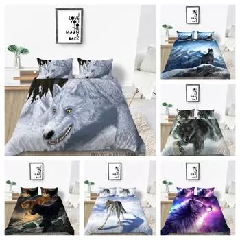 Домашний текстиль для девочек, детей, женщин, полный комплект королевы, моющийся, 3D, с принтом волка, комплект с наволочкой Single 135x200cm
