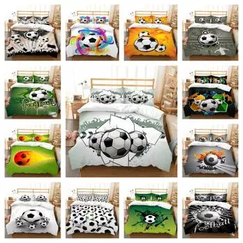 Домашний текстиль Футбол Детское постельное белье 3D Футбольное постельное белье Декор для спальни Мягкая одинарная двойная наволочка из микрофибры King Size UK Single 135x200cm