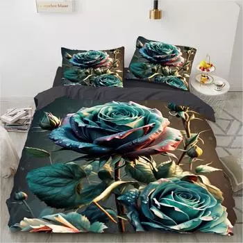 Домашний текстиль (комплект из трех частей) Цветочный узор розы 3D печать односпальный двуспальный королевский пододеяльник наволочка комплект постельного белья DE 135x200cm