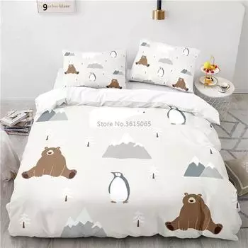 Домашний текстиль, комплект постельного белья с рисунком скандинавских лесных животных, пододеяльник с наволочкой, двуспальное постельное белье размера Queen King 135x200cm