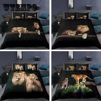 Домашний текстиль Кровать из трех частей Тигр Лев Животное серии 3D Чехол Постельные принадлежности Двуспальная кровать с цифровой печатью Queen